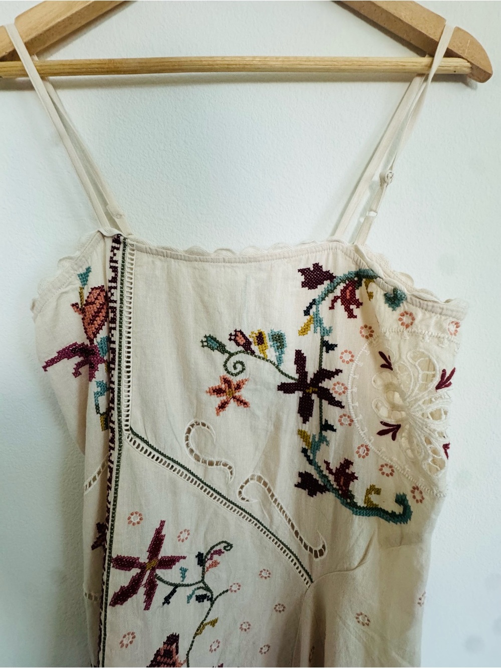 Zara Cream Asymmetrical Embroidered Slip Dress - Picture 7 of 10